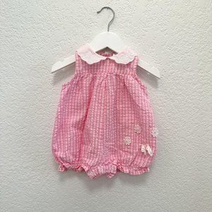 Vintage 90s B.T. Kids Pink White Seersucker Romper 3/6M